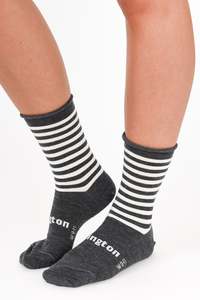 Undergarments: Grey Stripe Merino Wool Rolled Crew Socks
