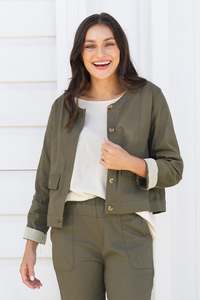 Khaki Clothing: Barney Khaki Linen Blend Jacket