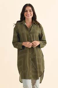 Khaki Clothing: Luke Khaki Abstract Collared Tunic