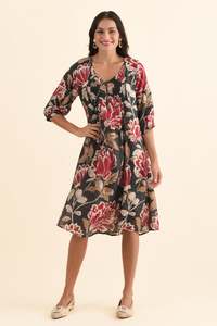 Arcadia Green Floral Button Dress