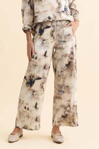 Khaki Clothing: Xandra Taupe Abstract Linen Pocket Pants