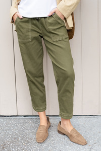 Khaki Clothing: Eliana Olive Cotton Stretch Jeans