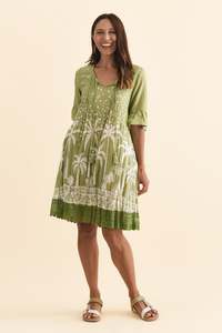 Cayman Khaki Palm Cotton Tunic Dress