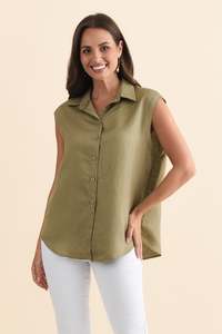 Corbin Khaki Linen Blend Button Top