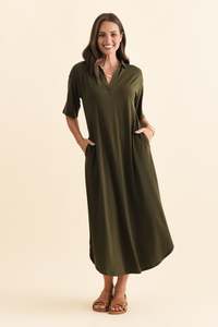 Khaki Clothing: Marnie Khaki Bamboo Tie Dress