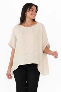Drape Tops: Chaya Beige Linen Top