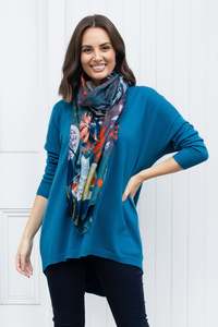 Drape Tops: Meryl Teal Wool Blend Drape Jumper