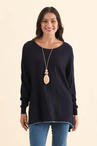 Drape Tops: Nick Navy Organic Cotton Knit Jumper