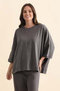 Drape Tops: Valeria Grey Cotton Oversized Tee