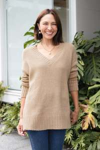 Drape Tops: Brilla Natural V Neck Jumper