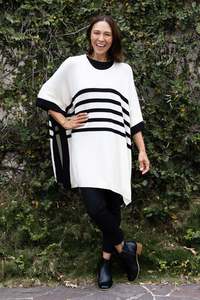 Drape Tops: Fidelia White Stripe Knit Poncho
