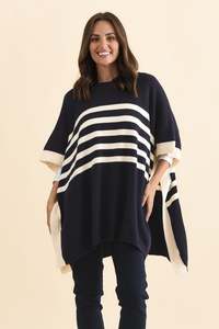 Fidelia Navy Stripe Knit Poncho