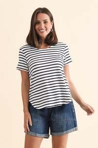 Navy Clothing: Janis Navy Stripe Bamboo Tee