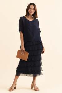 Britt Navy Silk Layer Dress