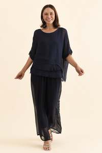 Myers Navy Silk Layer Top