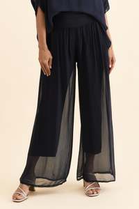 Navy Clothing: Mora Navy Silk Layer Pants
