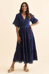 Navy Clothing: Loris Navy Lace Trim Dress