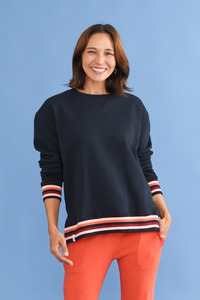 Navy Clothing: Lili Navy Fleece Trim Sweatshirt