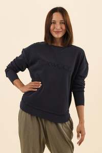 Simplified Navy Cotton Crewneck Sweatshirt