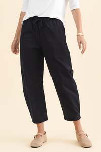 Navy Clothing: Andy Navy Cotton Cropped Barrel Pants