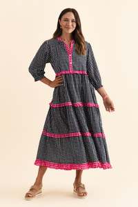 Navy Clothing: Kesia Navy Spot Cotton Tier Dress
