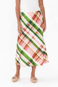 Bree Pink Check Linen Blend Skirt