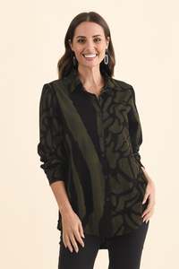 Green Clothing: Sirah Olive Stripe Cotton Shirt