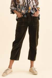 Green Clothing: Denny Dark Green Corduroy Barrel Jeans