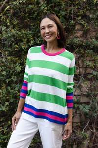Green Clothing: Reggie Green Stripe Long Sleeve Knit Top