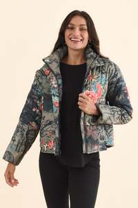 Green Clothing: Simona Pink Flower Puffer Jacket
