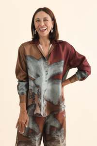 Palisades Mocha Floral Silk Shirt
