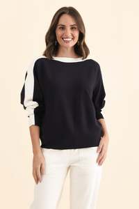 Eve Navy Contrast Boatneck Knit Jumper