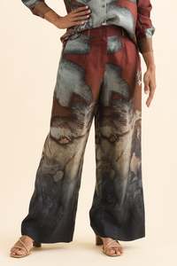 Matching Sets: Palisades Mocha Floral Silk Wide Leg Pants