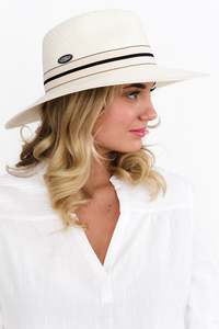 Travel Hats: Fiona Ivory Stripe Wide Brim Travel Fedora
