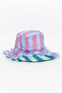 Travel Hats: Fray Blue Stripe Cotton Wide Brim Hat