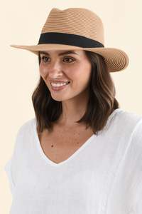 Travel Hats: Caramel Wide Brim Travel Fedora