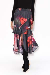 O Body Shape: Enough Navy Floral Ruffle Skirt