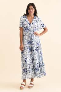Orson Blue Mosaic Tier Dress