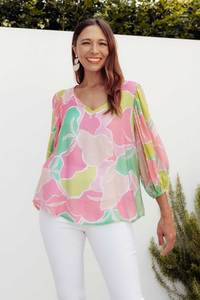 Cruise Wear: Misma Pink Floral V Neck Top