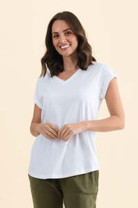 Monte White Cotton Vee Tee