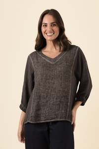 Ziola Mocha Linen Cotton Sleeved Top