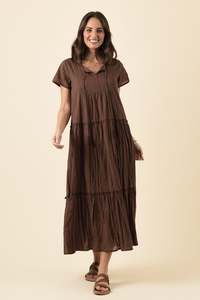 Cruise Wear: Nona Chocolate Crinkle Cotton Maxi Dress