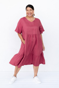 Cruise Wear: Miller Pink Linen Tiered Dress
