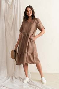 Miller Mocha Linen Tiered Dress