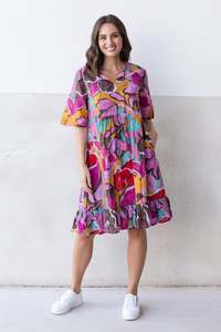 Mila Fuchsia Garden Crinkle Cotton Dress