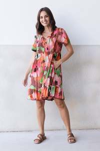 Cruise Wear: Marisol Pink Floral Crinkle Cotton Dress