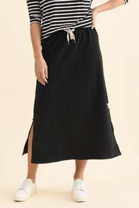 Travel Black Cotton Maxi Skirt