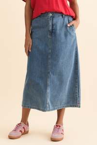 Plus Size Skirts: Tilda Blue Denim Midi Skirt