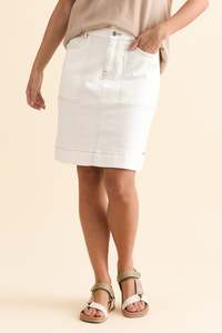 Plus Size Skirts: Atlas White Denim Stretch Skirt