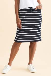 Plus Size Skirts: Johnnie Navy Stripe Cotton Drawstring Skirt